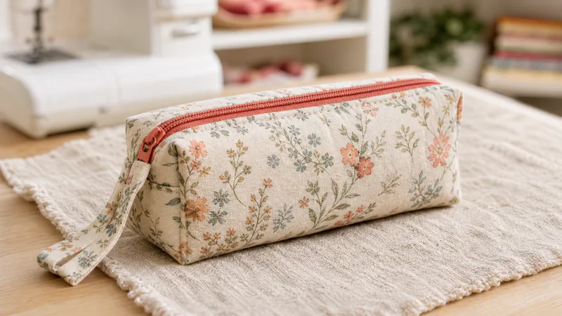 Cream floral zipper pouch