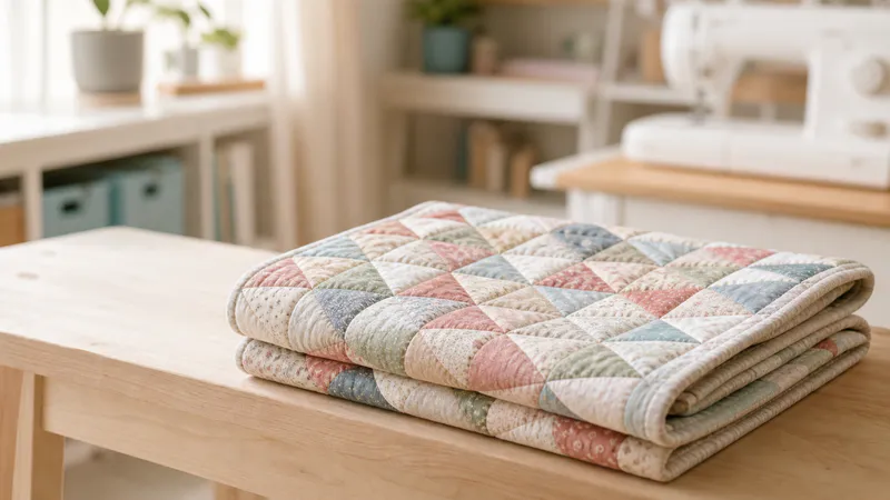 Folded pastel patchwork baby quilt