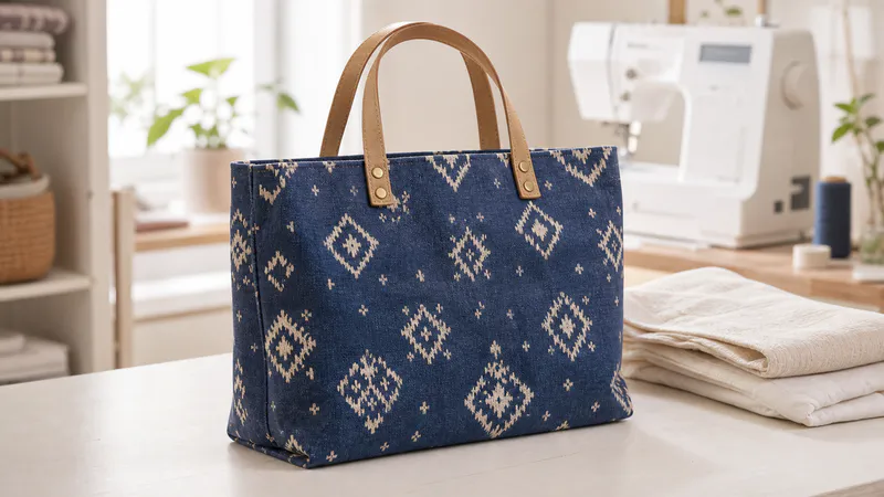 Handmade navy patterned tote bag